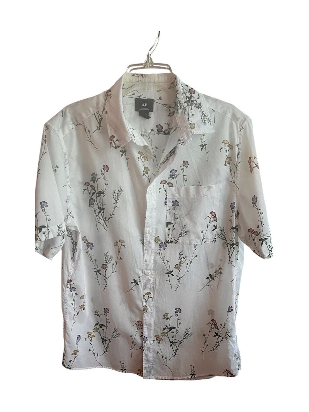H&M White Short-Sleeve Floral Button-Down Shirt
